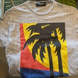 DSQUARED2 Gray Tee with Palm Tree Graphic